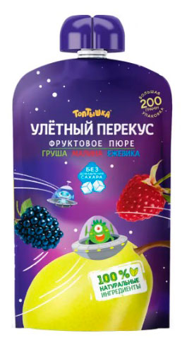 Пюре фруктовое «Топтышка» Улетный перекус груша малина ежевика Беларусь, 200 г