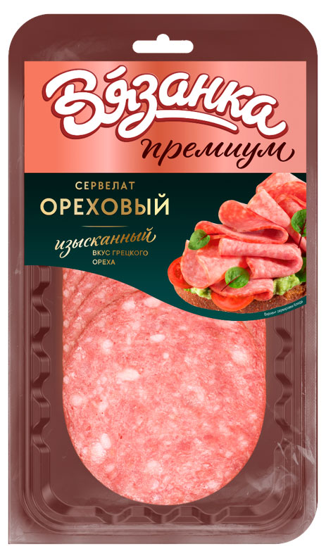 Изображение товара Полукопченая колбаса Сервелат ореховый АО "СТАРОДВОРСКИЕ КОЛБАСЫ" 90 г