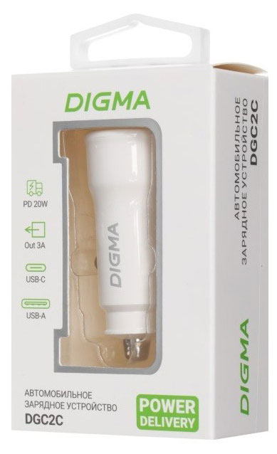 Изображение товара Автомобильное зарядное устройство DIGMA DGC2С USB-C/USB-A 20Вт