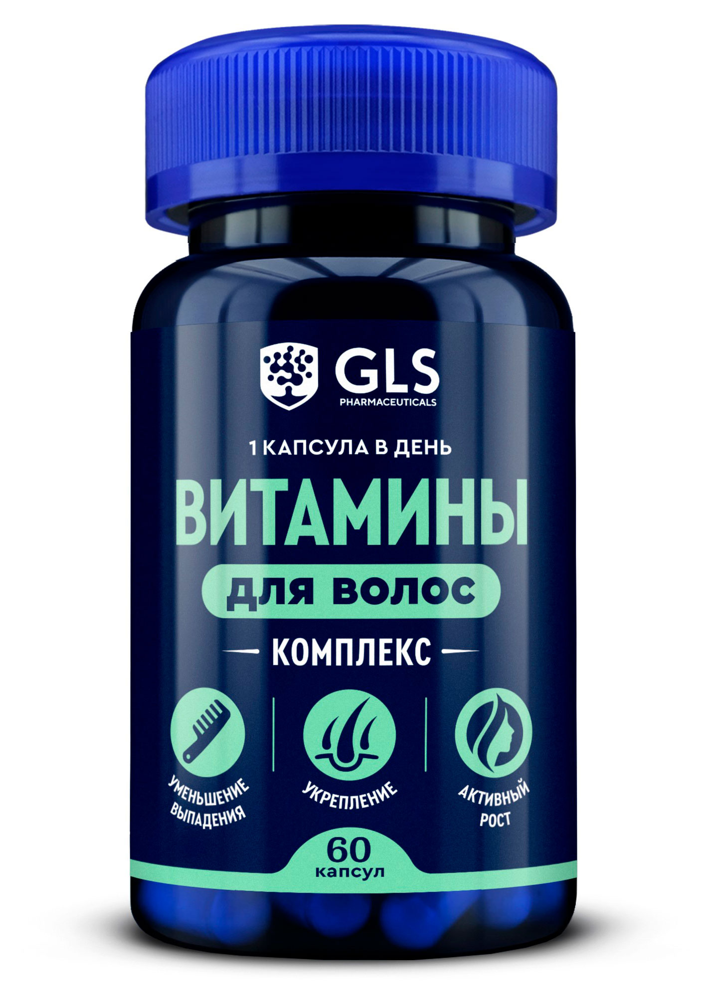 Изображение товара БАД GLS Pharmaceuticals Витамины для волос 370 мг, 60 капсул