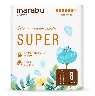 

Прокладки гигиенические Marabu Botanica super 6 капель, 8 шт