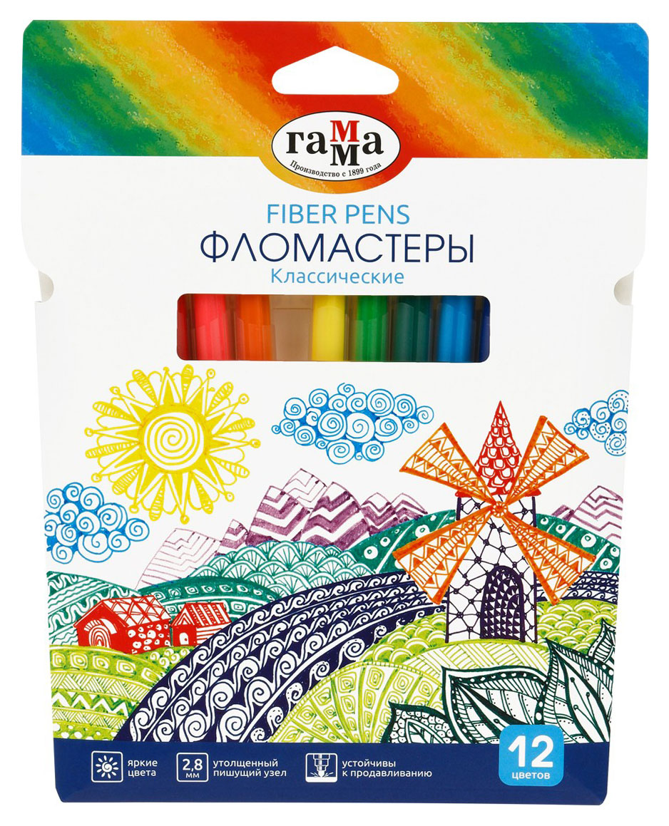 Фломастеры «Гамма» Классические, 12 цветов