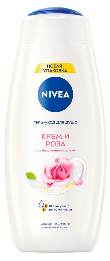 Гель-уход для душа NIVEA Крем и роза ухаживающий с маслом миндаля Германия, 500 мл