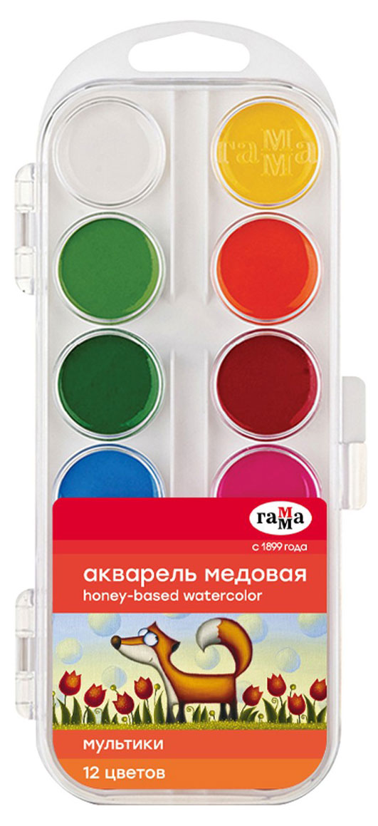 Изображение товара Акварель Гамма Мультики 12 цветов медовая