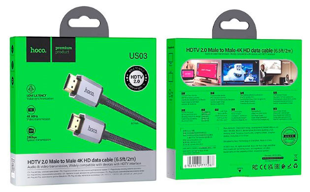 Изображение товара Кабель Hoco HDMI VER2.0 US03 черный, 2 м