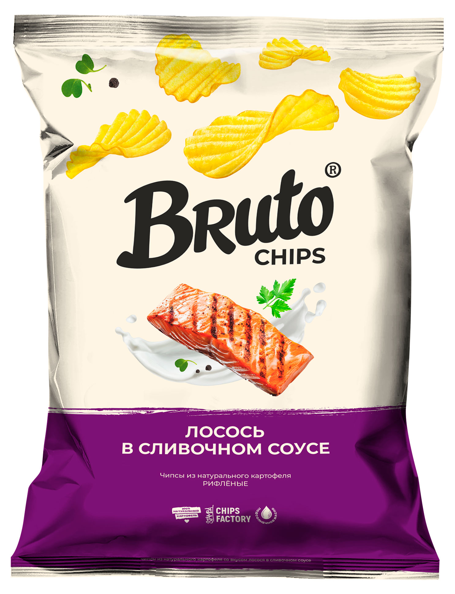 Изображение товара Чипсы картофельные Bruto NPC Лосось в сливочном соусе, 120 г