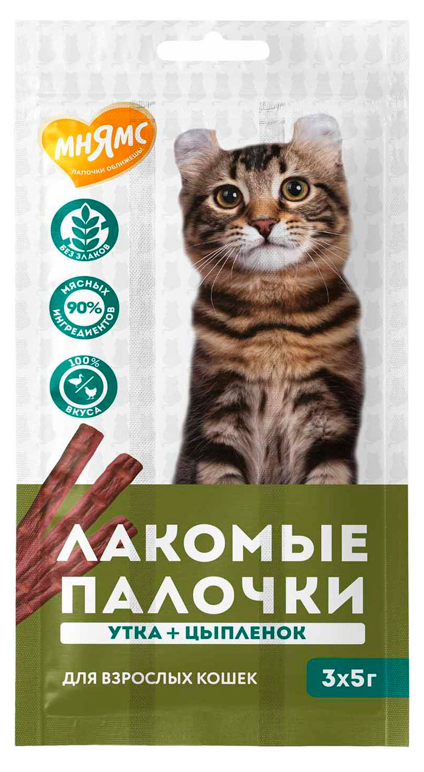 Изображение товара Лакомство для кошек Мнямс палочки с цыпленком и уткой 15 г