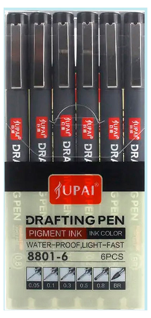 Изображение товара Набор линеров JUPAI пигментные черные 6 толщин, 6 шт