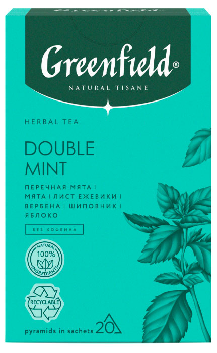 Greenfield | Напиток чайный Greenfield Natural Tisane Double Mint с мятой в пирамидках, 20х1,8 г