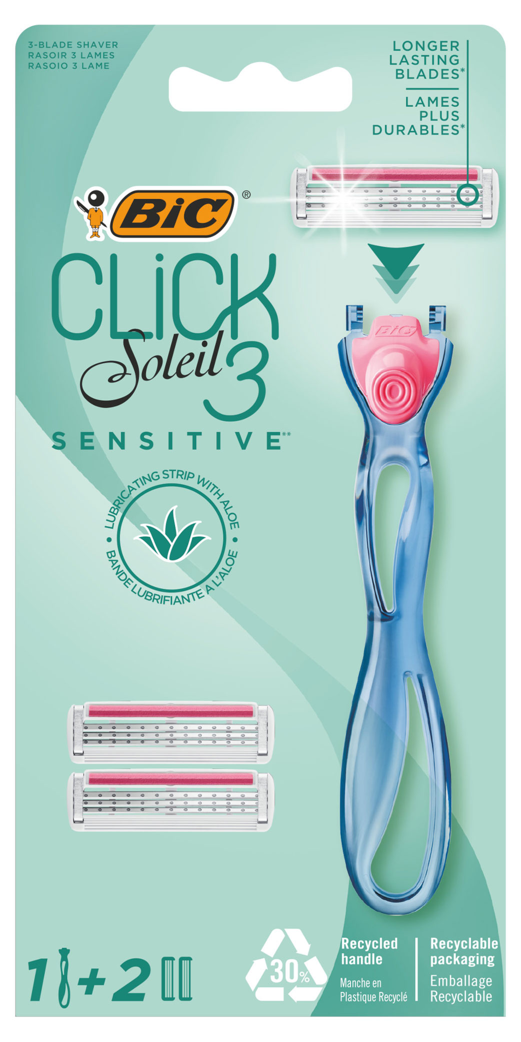 Изображение товара Женская трёхлезвийная бритва BIC Click 3 Soleil Sensitive с увлажняющей полоской