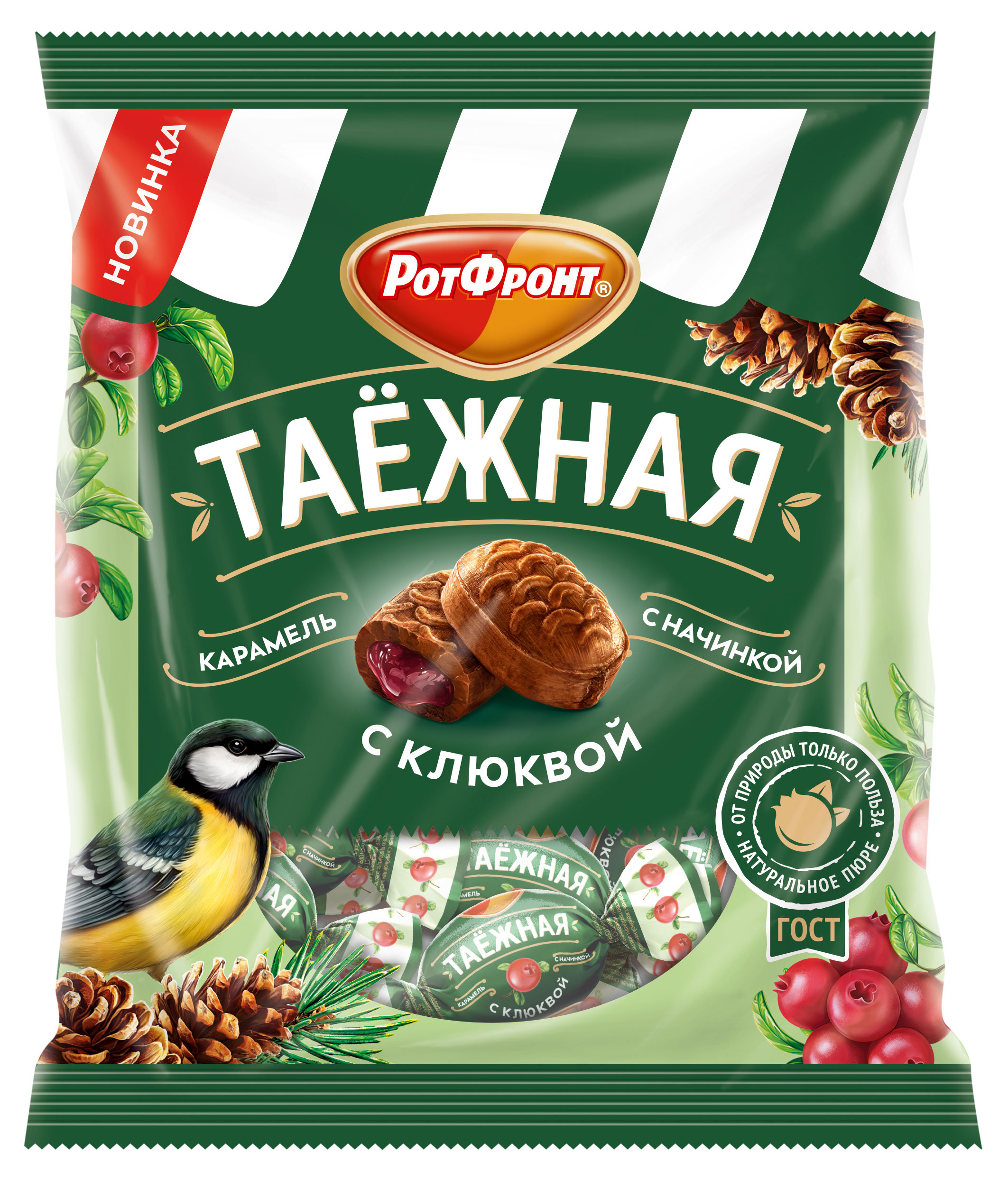 Изображение товара Карамель «Рот Фронт» с фруктово-ягодной начинкой Таежная с клюквой, 150 г