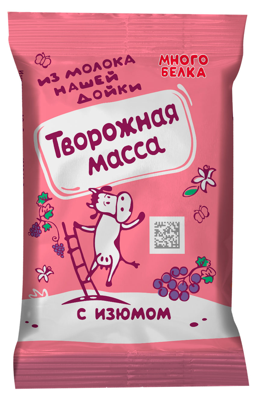 Изображение товара Масса творожная с изюмом АО Гелиос 13\% 180 г - натуральный десерт для здорового питания