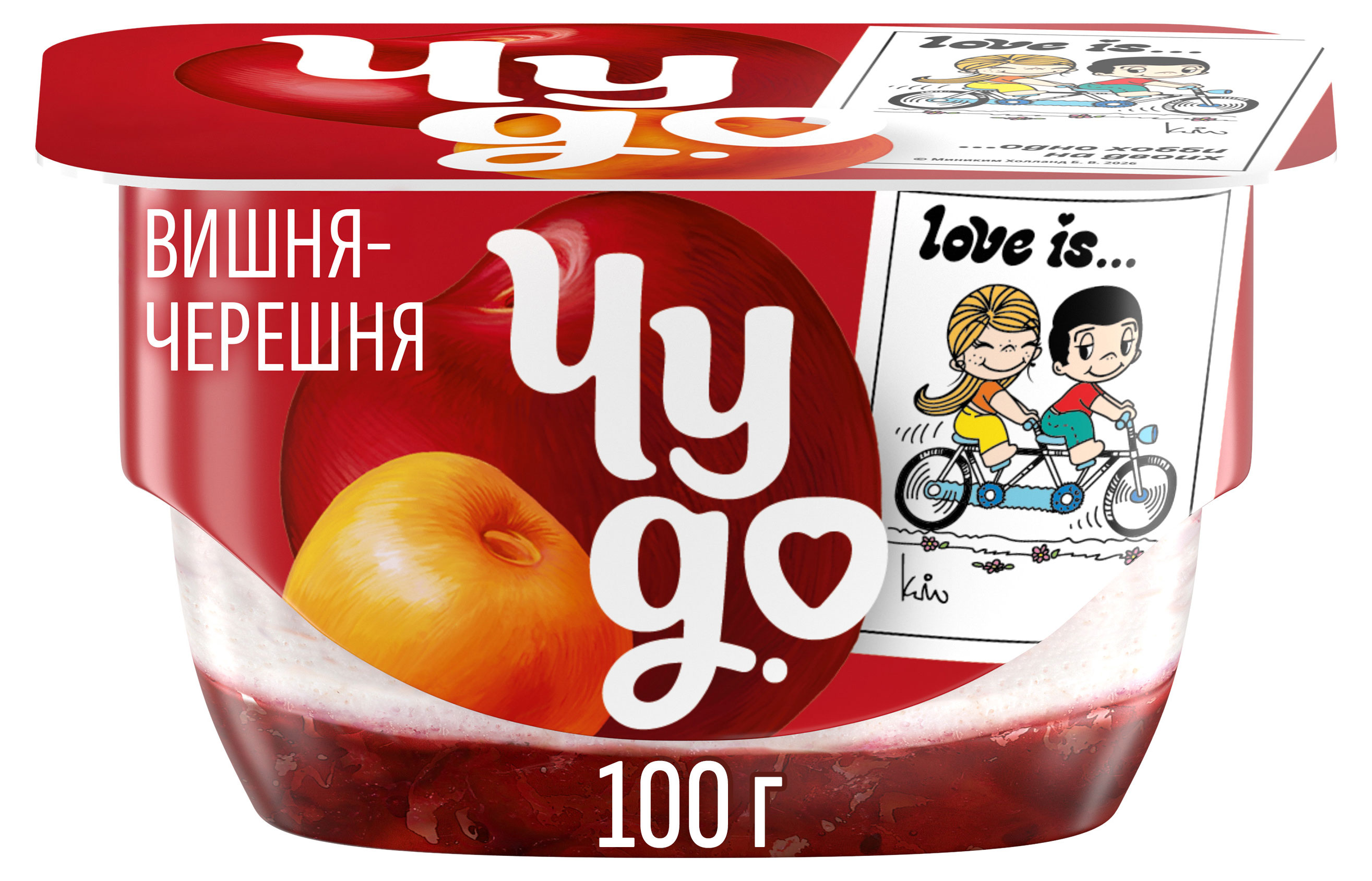Изображение товара Десерт Чудо Вишня-Черешня 4% 100 г - воздушный творожок с ягодной начинкой
