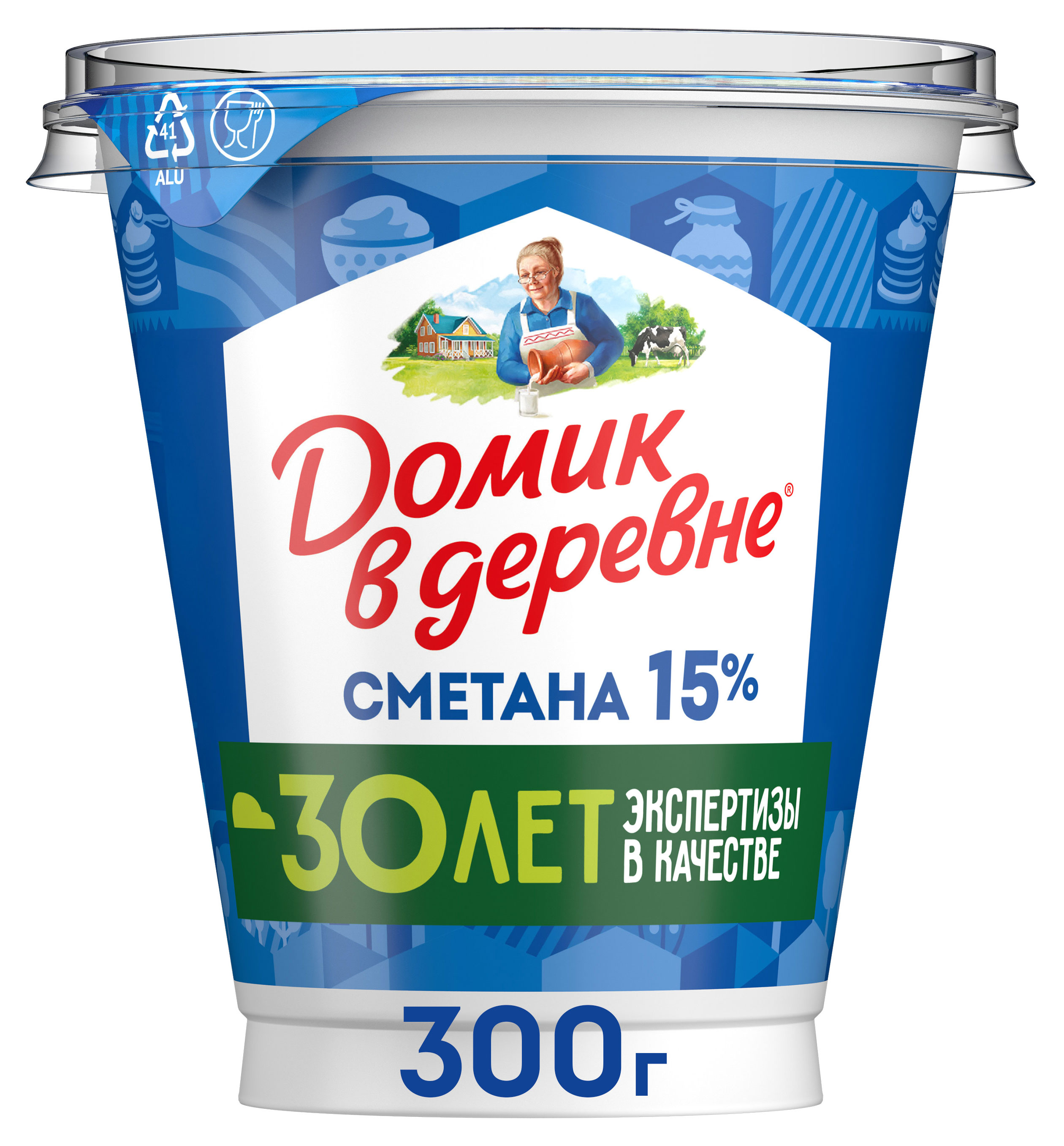 Изображение товара Сметана Домик в деревне 15% 0. 3 кг - натуральная фермерская сметана