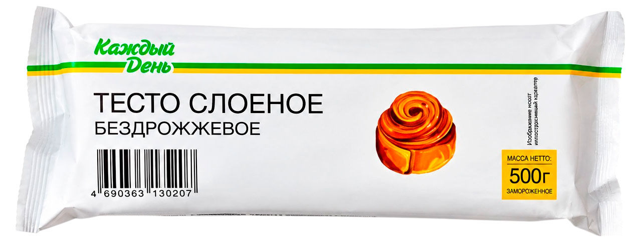 Изображение товара Тесто слоеное бездрожжевое "Каждый день" 0, 5 кг - 500 г