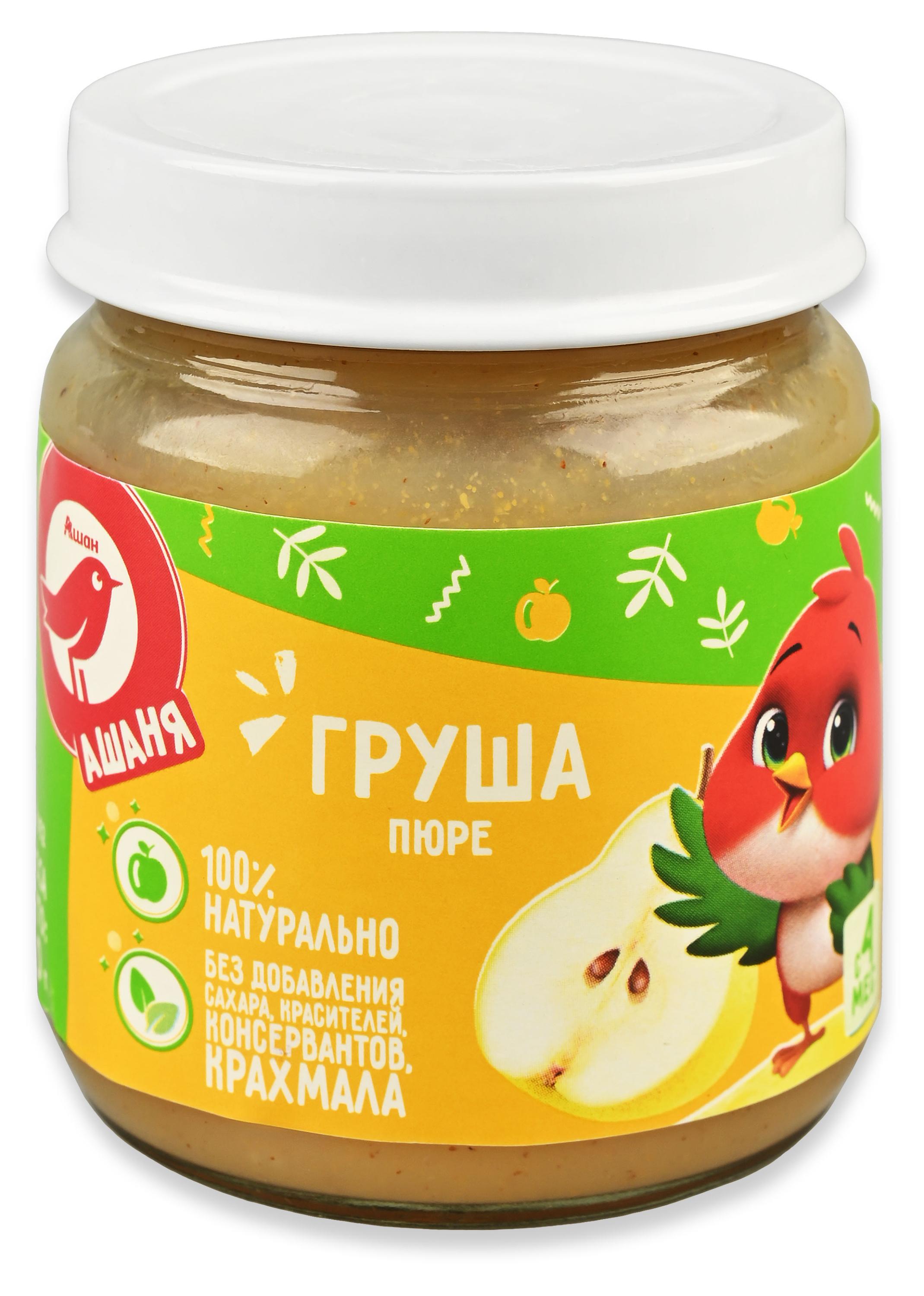 Пюре АШАН Красная птица Ашаня груша без добавления сахара Беларусь, 100 г