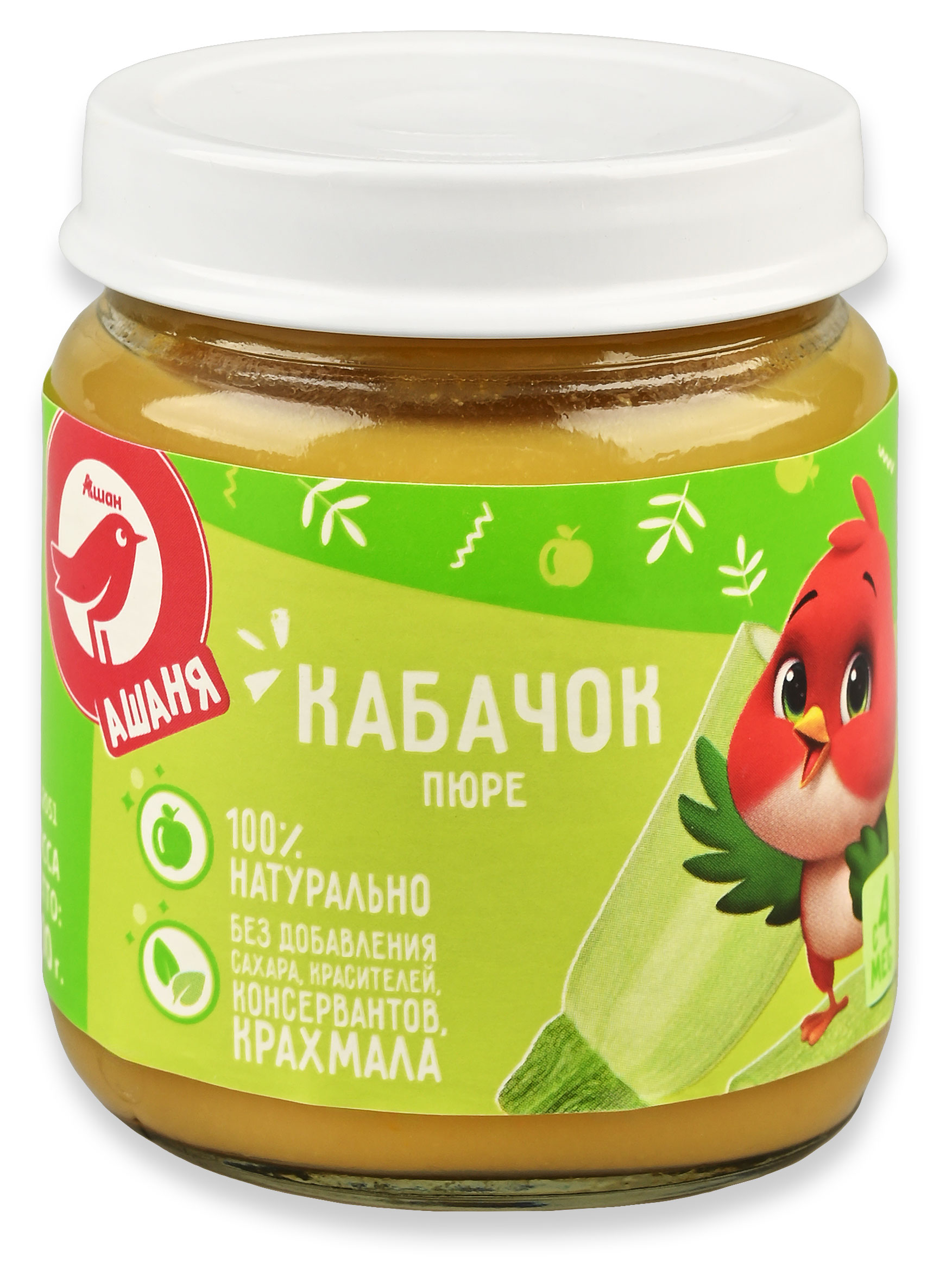 Пюре АШАН Красная птица Ашаня кабачок без добавления сахара Беларусь, 100 г