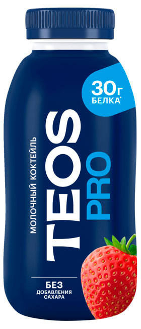 

Коктейль молочный TEOS Pro клубника без добавления сахара БЗМЖ Беларусь, 330 г
