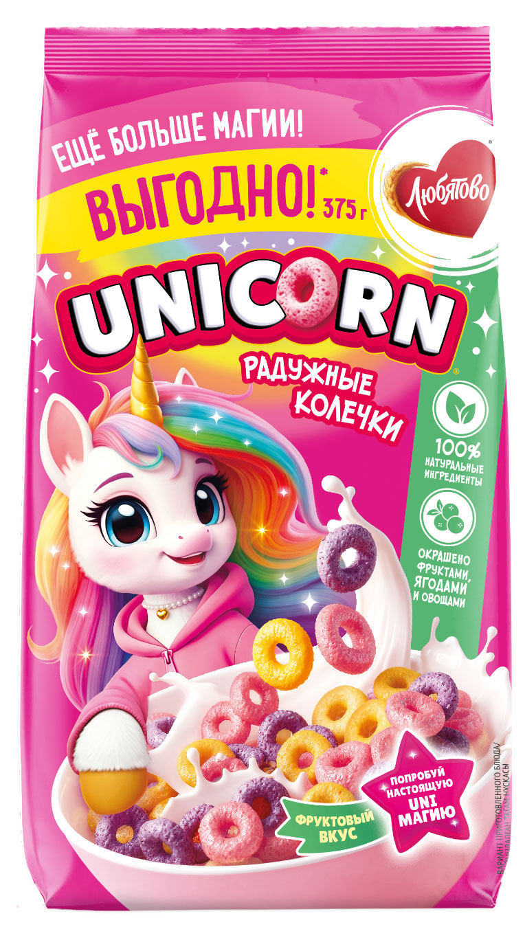 Изображение товара Готовый завтрак Unicorn Радужные колечки, 375 г