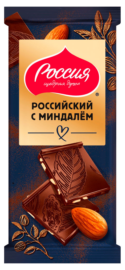 Изображение товара Темный шоколад Россия с миндалем 75 г - классика с насыщенным вкусом