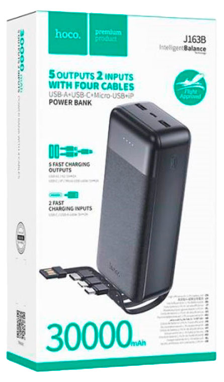 Изображение товара Аккумулятор внешний Hoco J163B 30000 mAh 3A черный, 1 шт