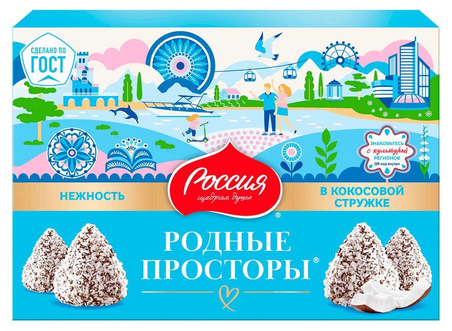 Изображение товара Конфеты шоколадные «Россия - Щедрая душа!» Родные просторы с кокосовой стружкой, 172 г