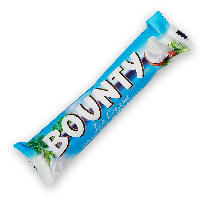 Изображение товара Мороженое сливочное Bounty с кокосом и кокосовым молоком в глазури батончик 5% Франция, 39,1 г