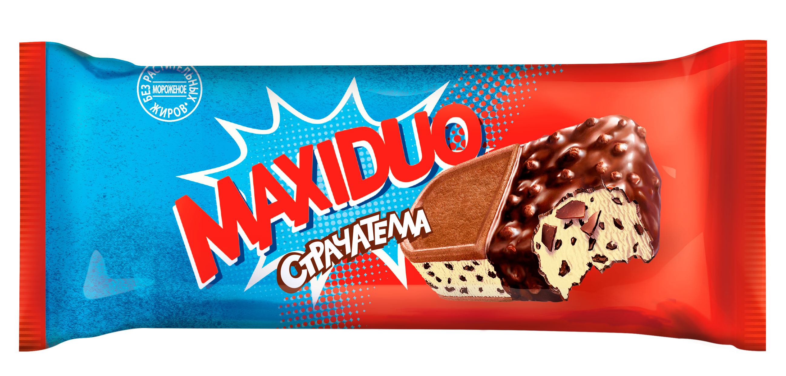 Изображение товара Мороженое Maxiduo Страчателла с шоколадом в сэндвиче