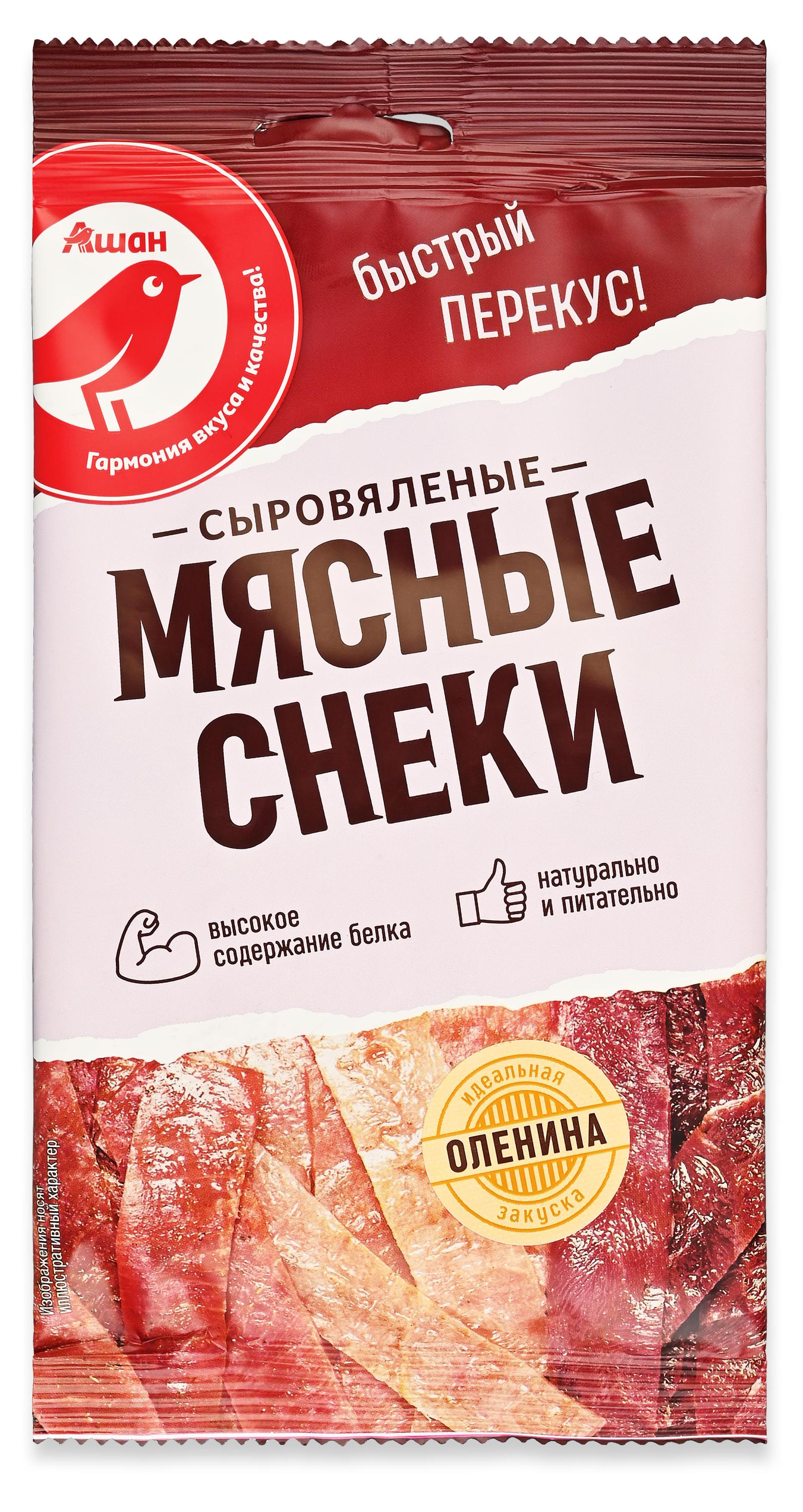 Изображение товара Мясные снеки сыровяленые АШАН Красная птица оленина слайсы, 30 г