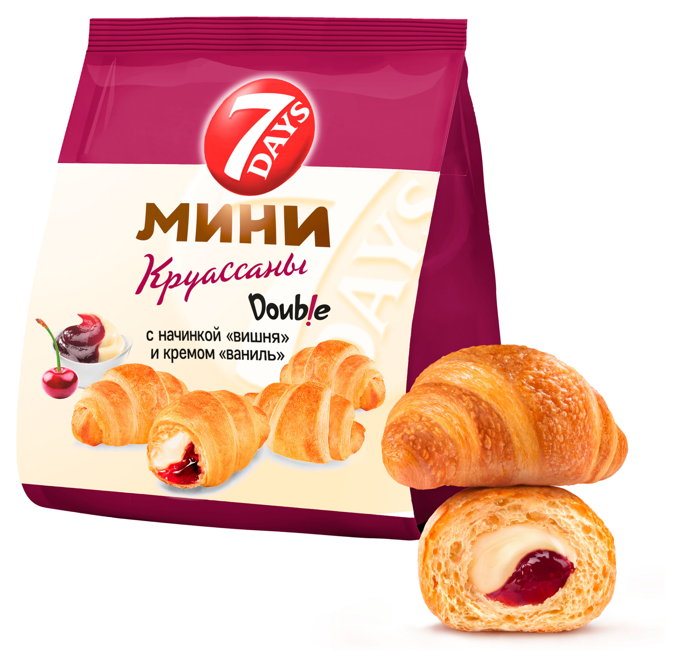 Изображение товара Мини-круассаны 7Days двойная начинка с вишней и кремом