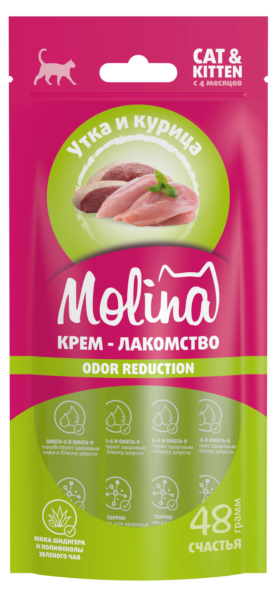 Изображение товара Крем-лакомство для кошек и котят Molina утка курица, 48 г