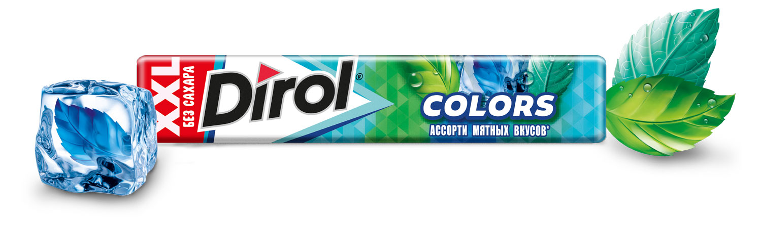 Изображение товара Резинка жевательная Dirol Colors XXL ассорти мятных вкусов без сахара ароматизированная, 19 г