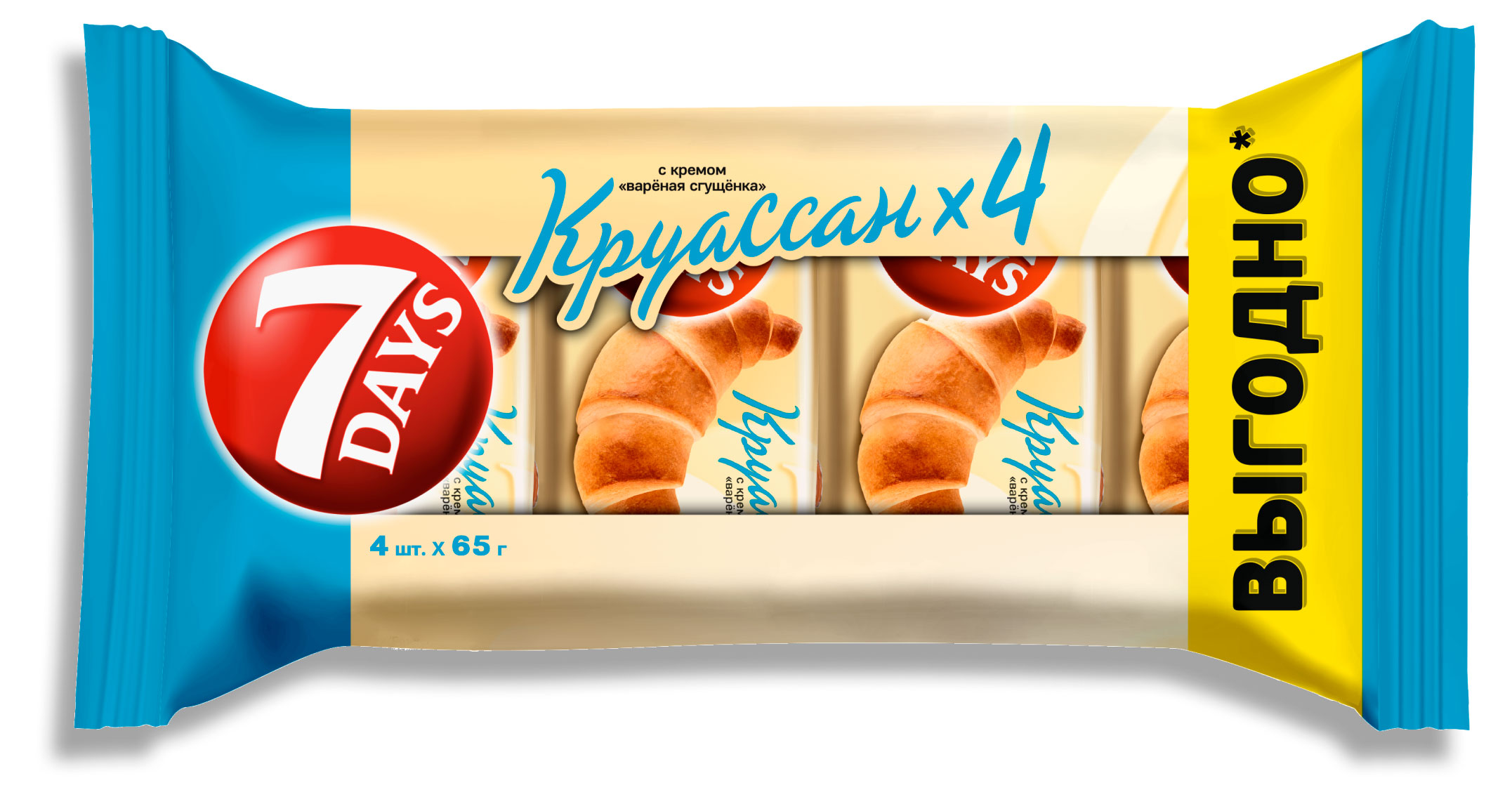 Изображение товара Круассаны 7Days с кремом со вкусом варёная сгущенка, 4 х 65 г