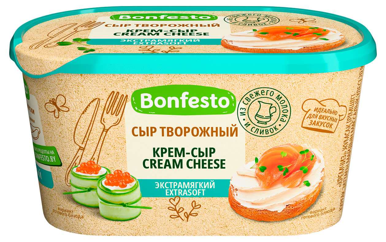 Изображение товара Сыр мягкий сливочный Кремчиз Cream Cheese экстрамягкий Bonfesto ванночка 70% БЗМЖ Беларусь, 400 г