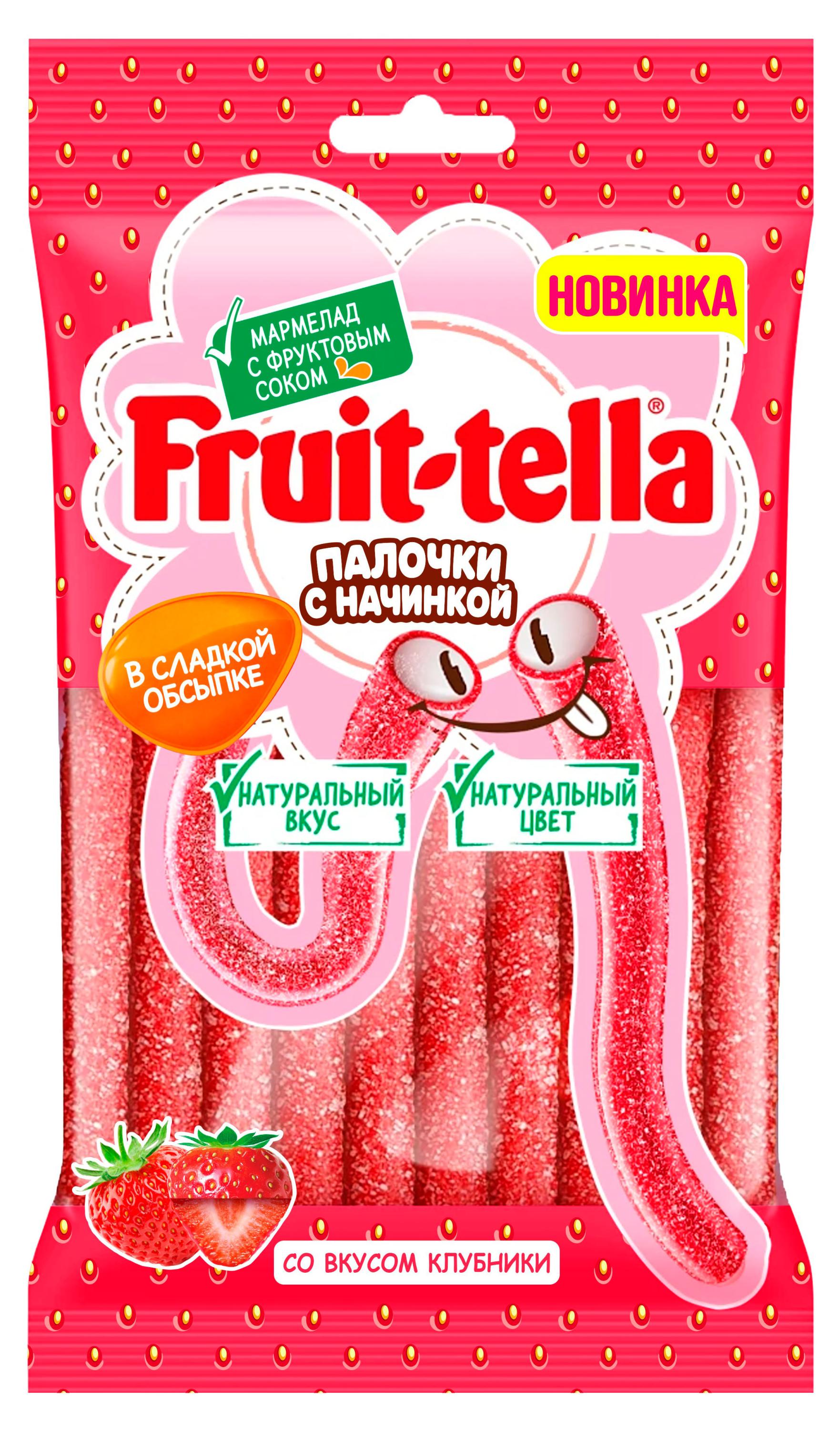 Изображение товара Мармелад жевательный Fruittella Палочки с начинкой в сладкой обсыпке со вкусом клубники, 85 г