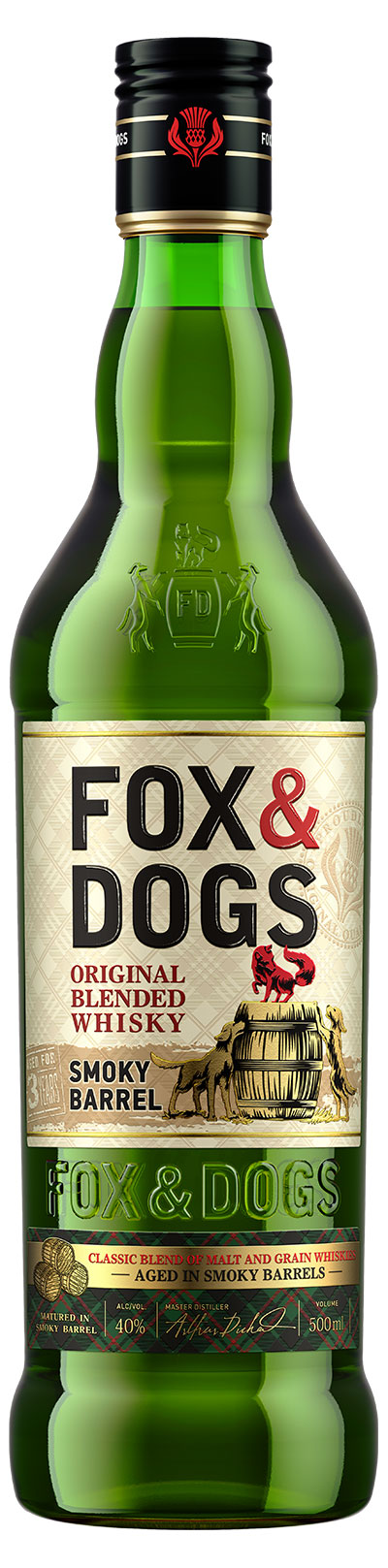 Изображение товара Виски Fox&Dogs Smoky Barrel 3 года с дымным вкусом 0.5 л