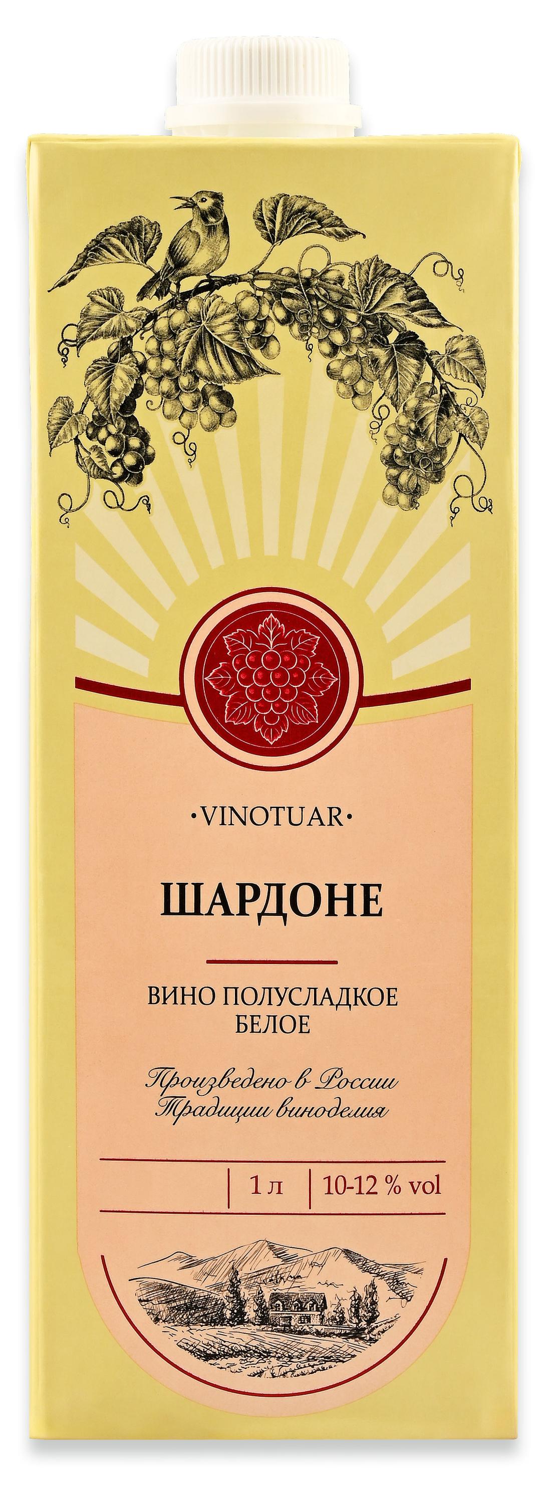 Изображение товара Вино Vinotuar Шардоне белое полусладкое Россия, 1 л