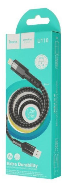 Изображение товара Кабель Hoco U110 iP USB-8pin черный, 1,2 м