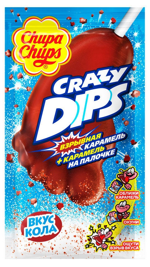 Изображение товара Карамель Chupa Chups Crazy Dips со вкусом колы со взрывной карамелью Китай, 14 г 1 шт