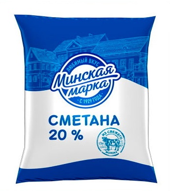 Изображение товара Сметана «Минская марка» в пакете 20% Беларусь, 400 г