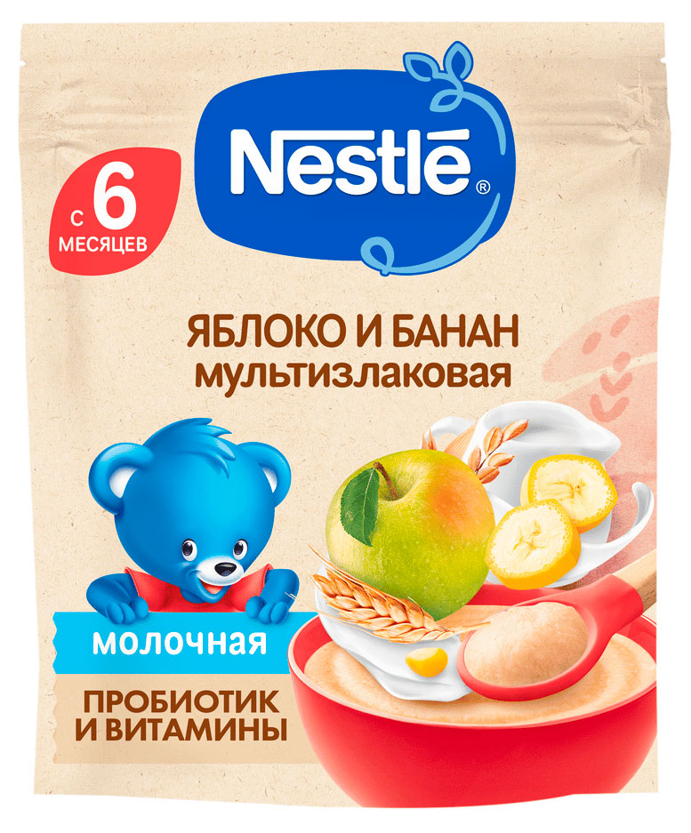 Каша молочная детская Nestle мультизлаковая с яблоком и бананом 6 мес., 200 г