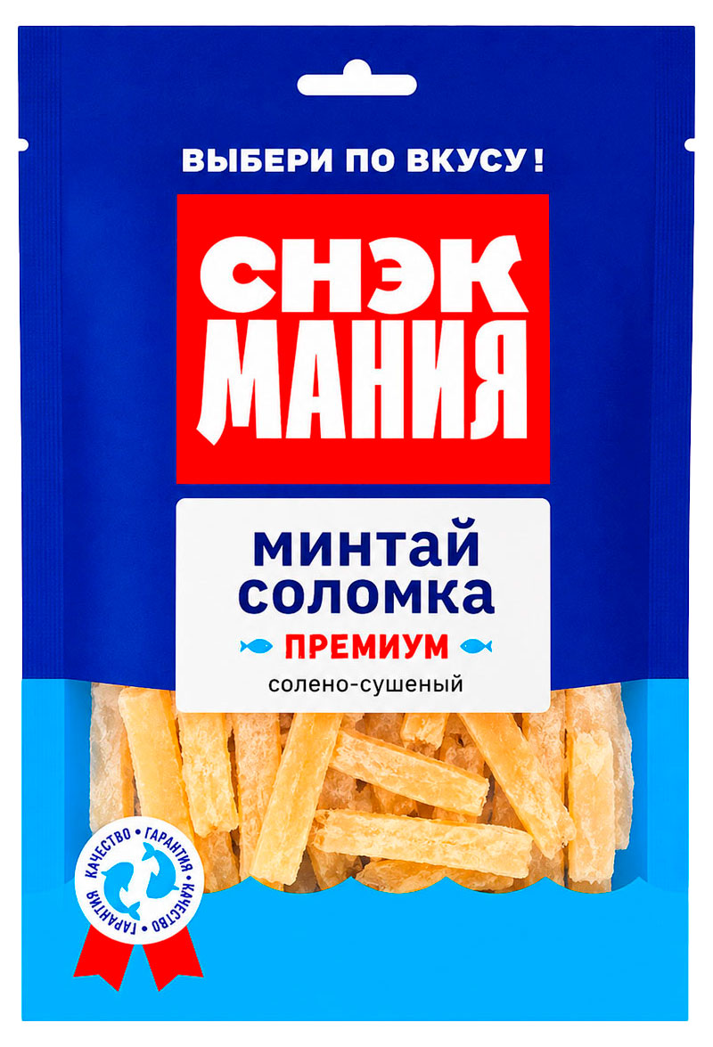 Изображение товара Минтай солено-сушеный «СнэкМания» Премиум соломка Китай, 70 г