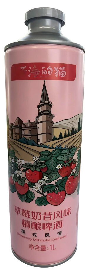 Изображение товара Пивной напиток Houhai's cat Milkshake клубника нефильтрованный Китай, 1 л
