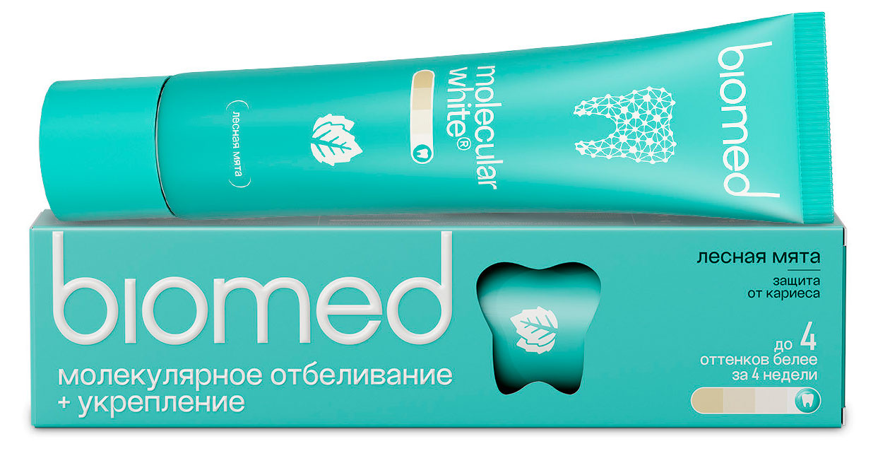 Изображение товара Зубная паста Biomed HEALTHYWHITE Защита от кариеса Отбеливание и восстановление эмали Лесная мята, 65 г