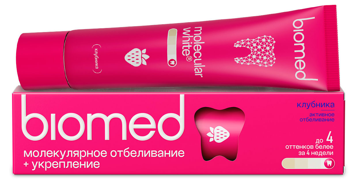 Изображение товара Зубная паста Biomed HEALTHYWHITE Активное отбеливание и восстановление эмали Клубника, 65 г