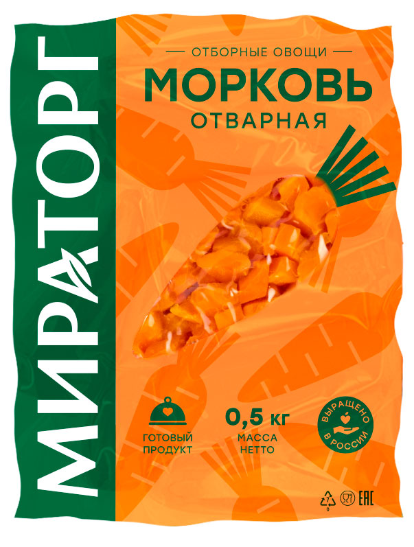 Изображение товара Морковь отварная «Мираторг» резанная кубики охлажденная, 500 г
