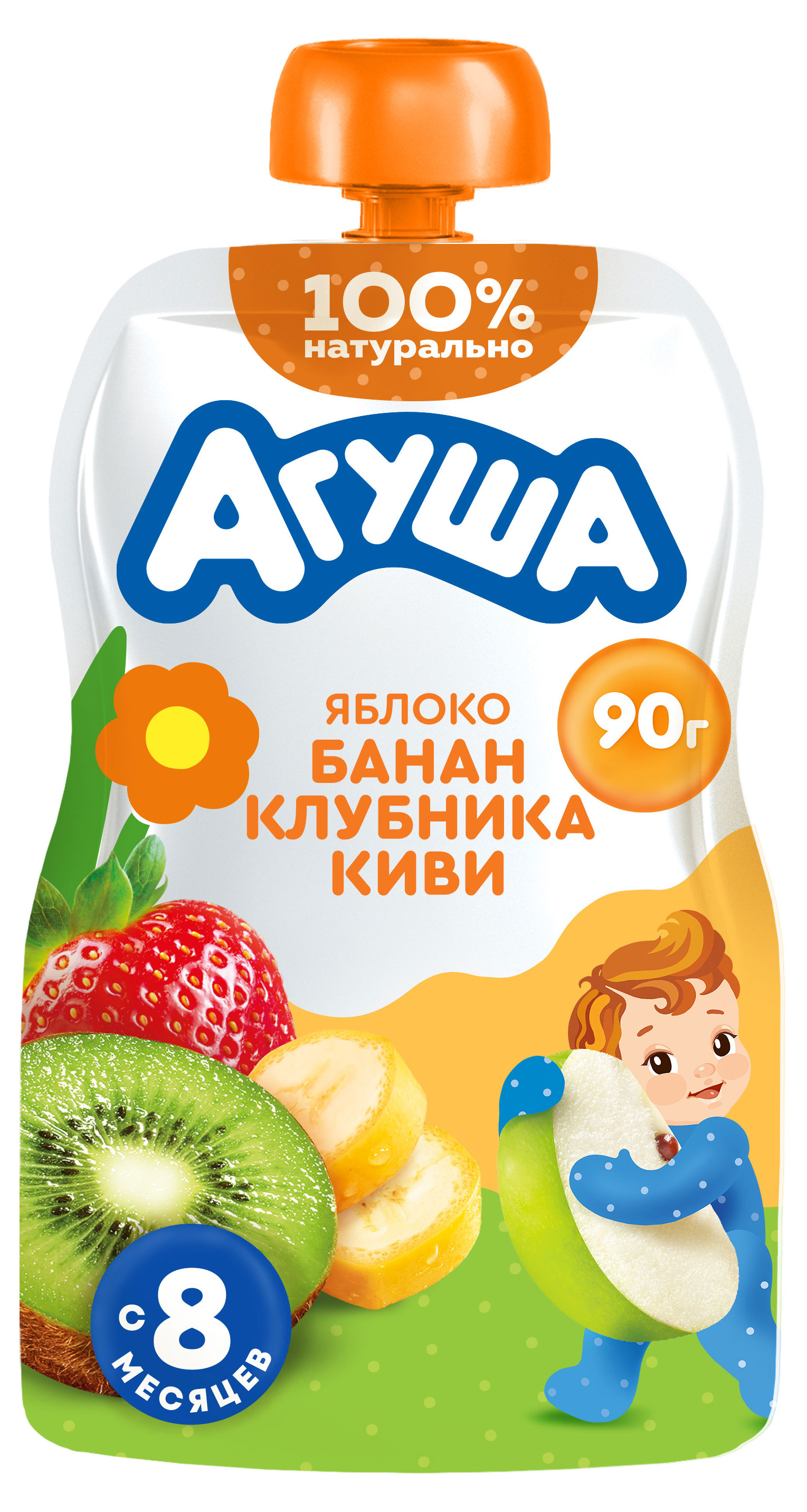 Изображение товара Пюре фруктовое «Агуша» яблоко-банан-клубника-киви с 8 мес., 90 г