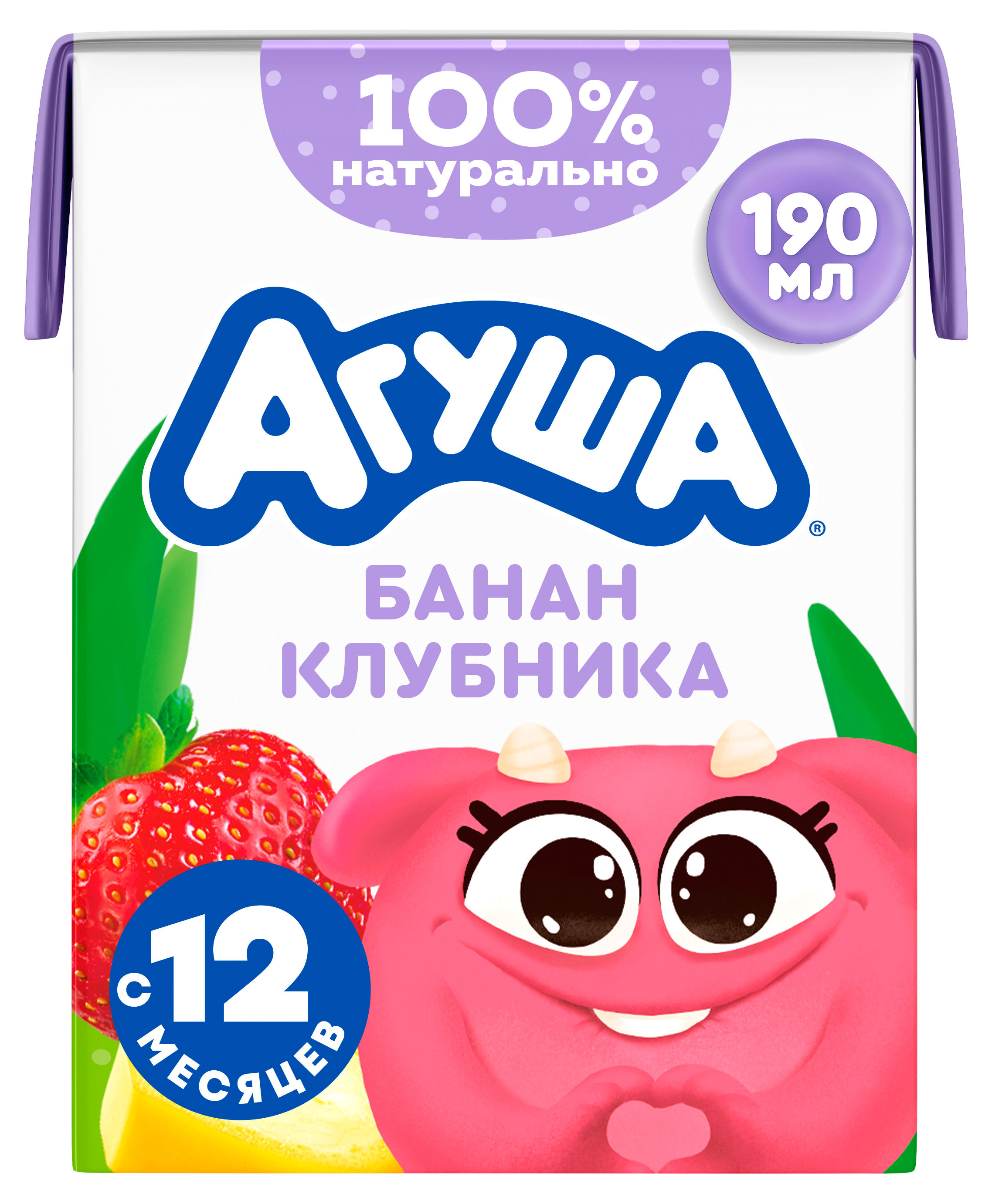 Изображение товара Коктейль молочный детский «Агуша» Клубника-Банан с ягодным соком 2% БЗМЖ с 12 мес, охлажденный, 190 мл