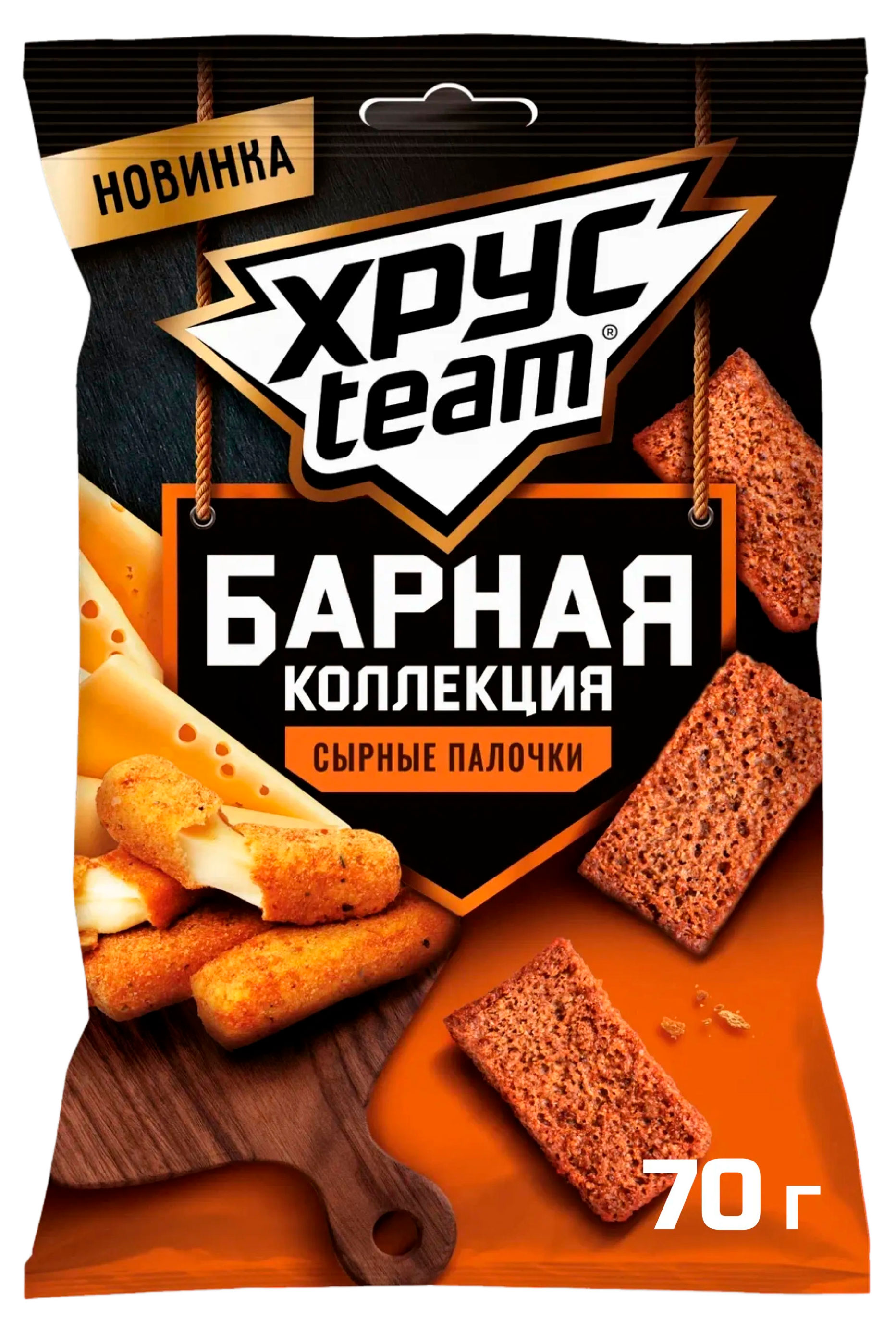 Изображение товара Сухарики ржано-пшеничные Хрусteam Барная коллекция сырные палочки, 70 г