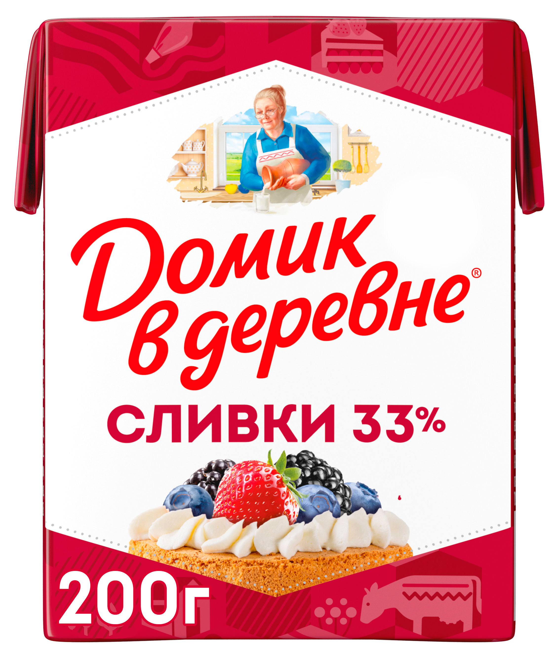 Изображение товара Сливки стерилизованные Домик в деревне для взбивания нормализованные 33% БЗМЖ, 200г
